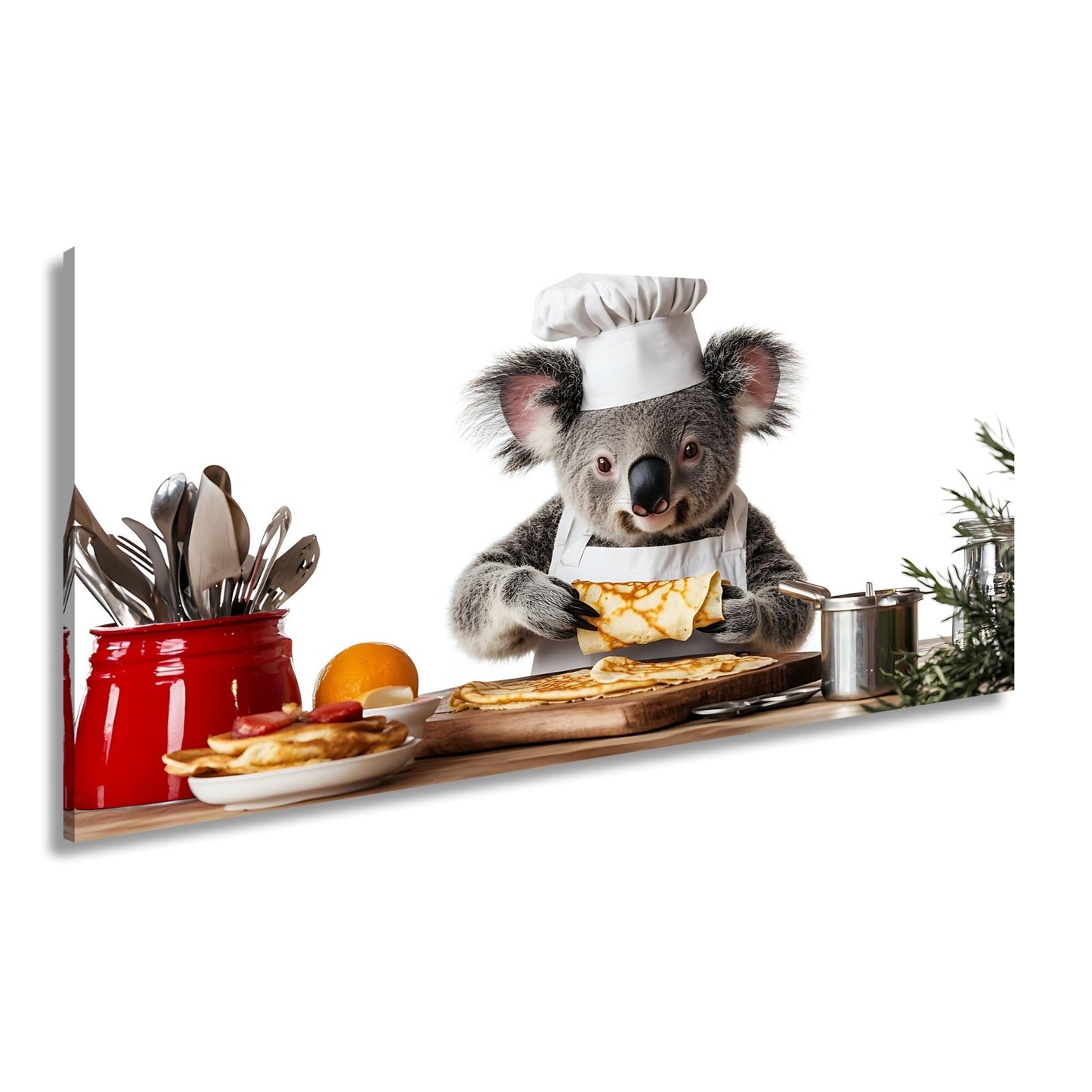 Leinwandbild Koala - Koch zaubert Pfannkuchen mit Liebe und Präzision. - deyoli