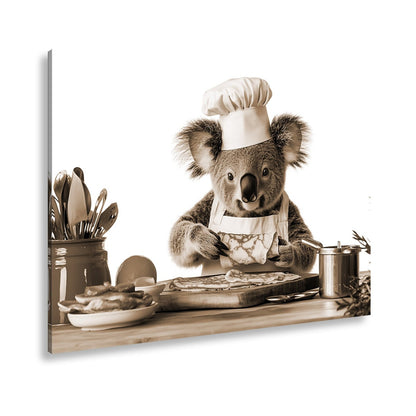 Leinwandbild Koala - Koch zaubert Pfannkuchen mit Liebe und Präzision. - deyoli