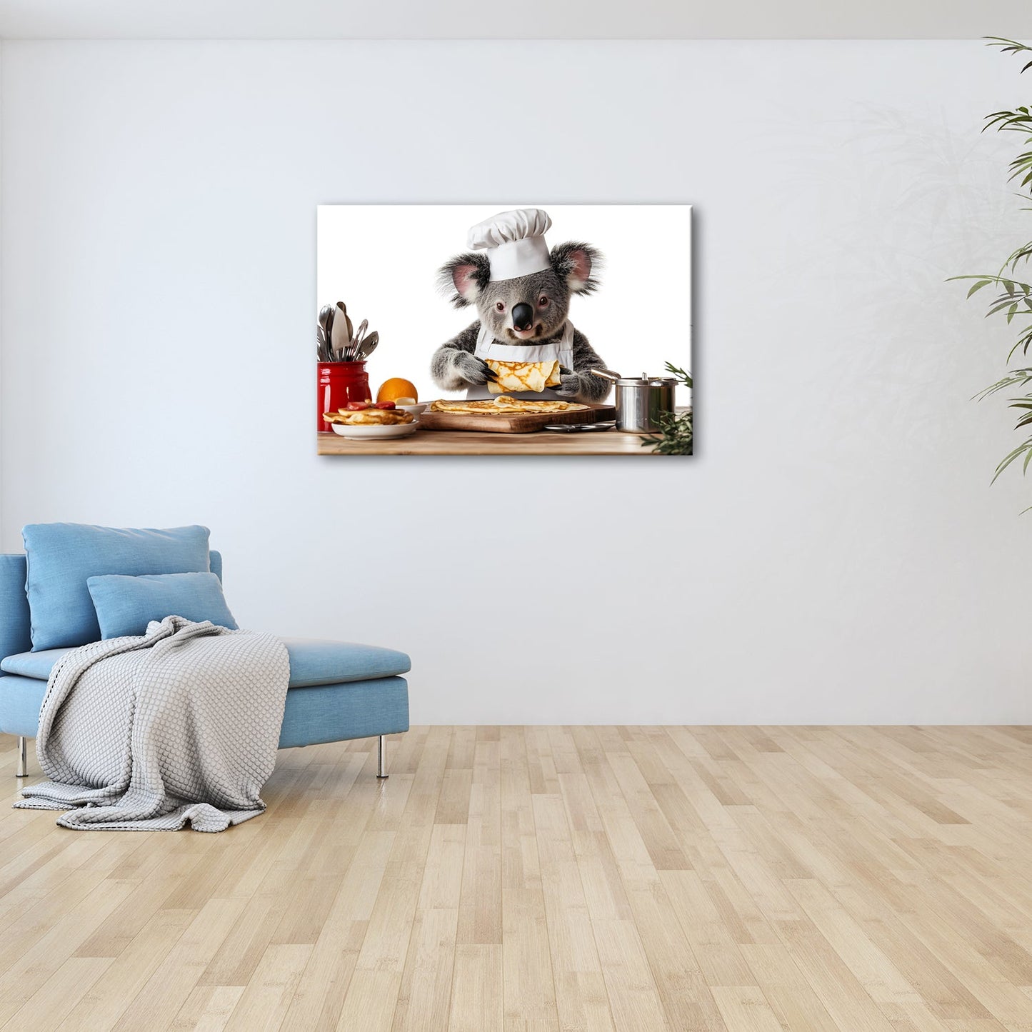 Leinwandbild Koala - Koch zaubert Pfannkuchen mit Liebe und Präzision. - deyoli