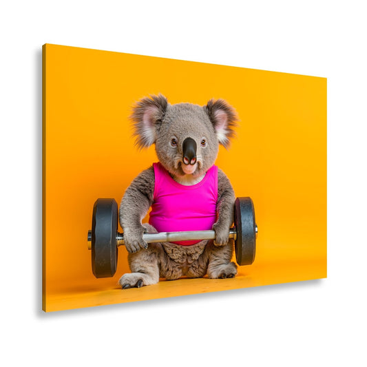 Leinwandbild Koala - Power – flauschig stark mit Hantel und Stil. - deyoli