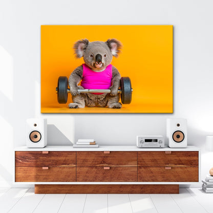 Leinwandbild Koala - Power – flauschig stark mit Hantel und Stil. - deyoli