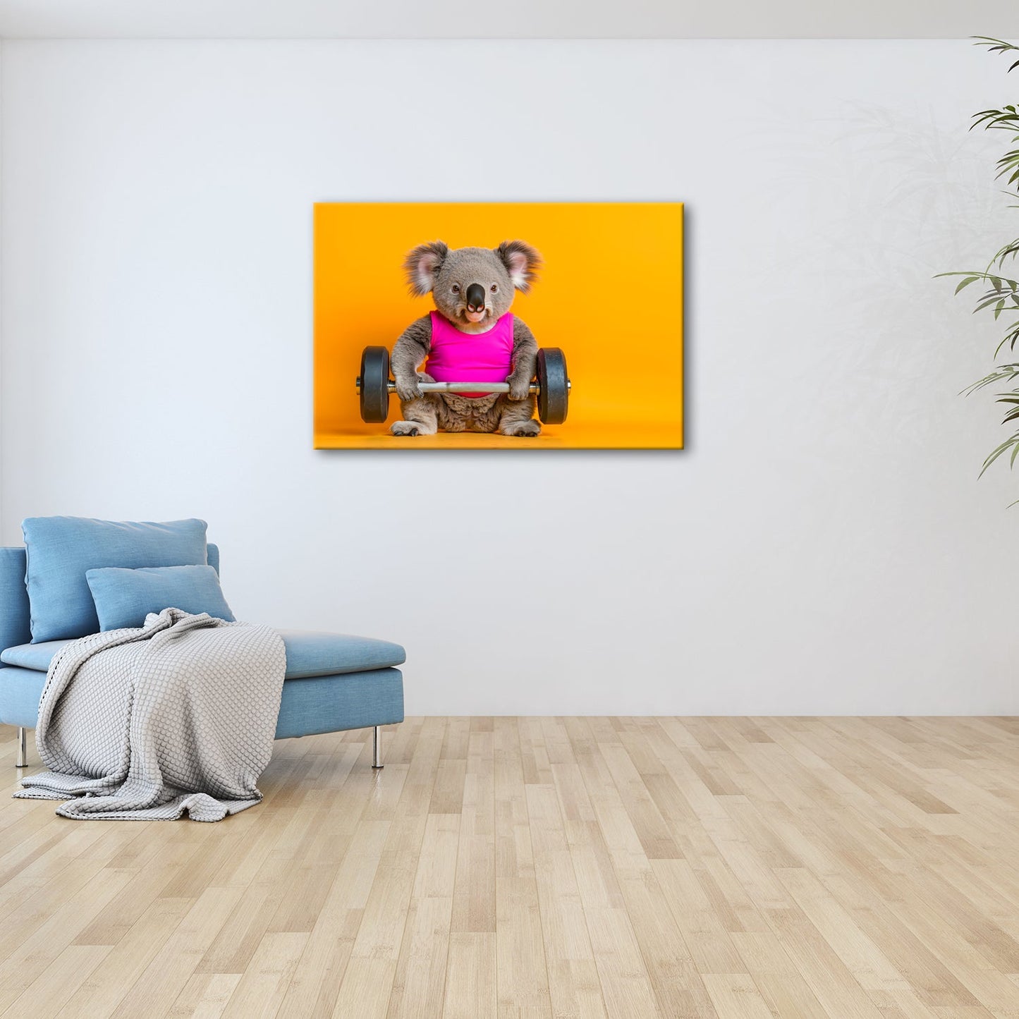Leinwandbild Koala - Power – flauschig stark mit Hantel und Stil. - deyoli