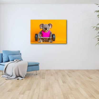 Leinwandbild Koala - Power – flauschig stark mit Hantel und Stil. - deyoli