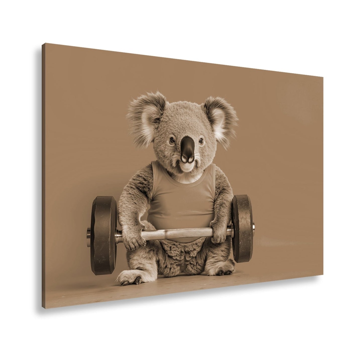 Leinwandbild Koala - Power – flauschig stark mit Hantel und Stil. - deyoli