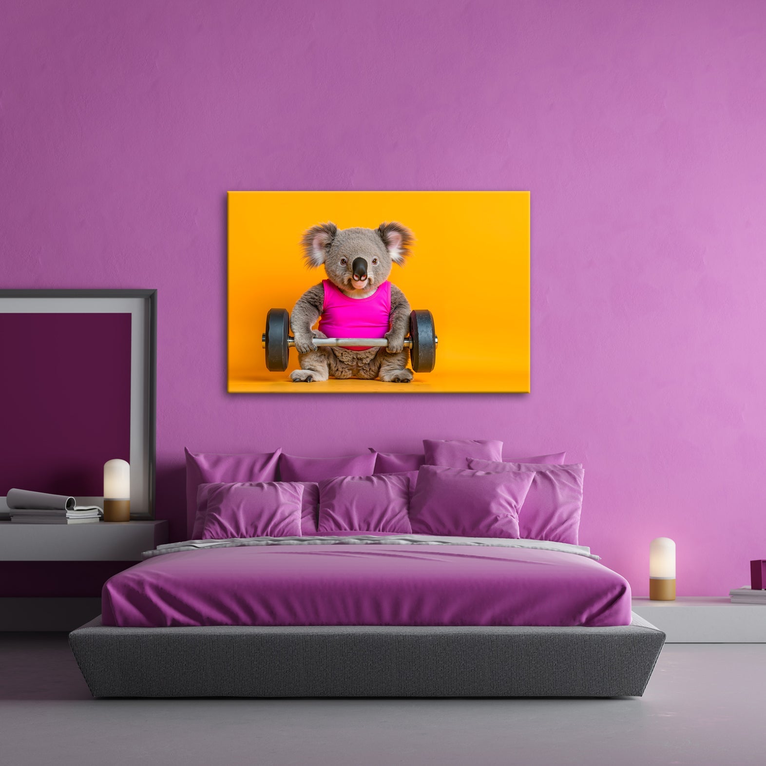 Leinwandbild Koala - Power – flauschig stark mit Hantel und Stil. - deyoli