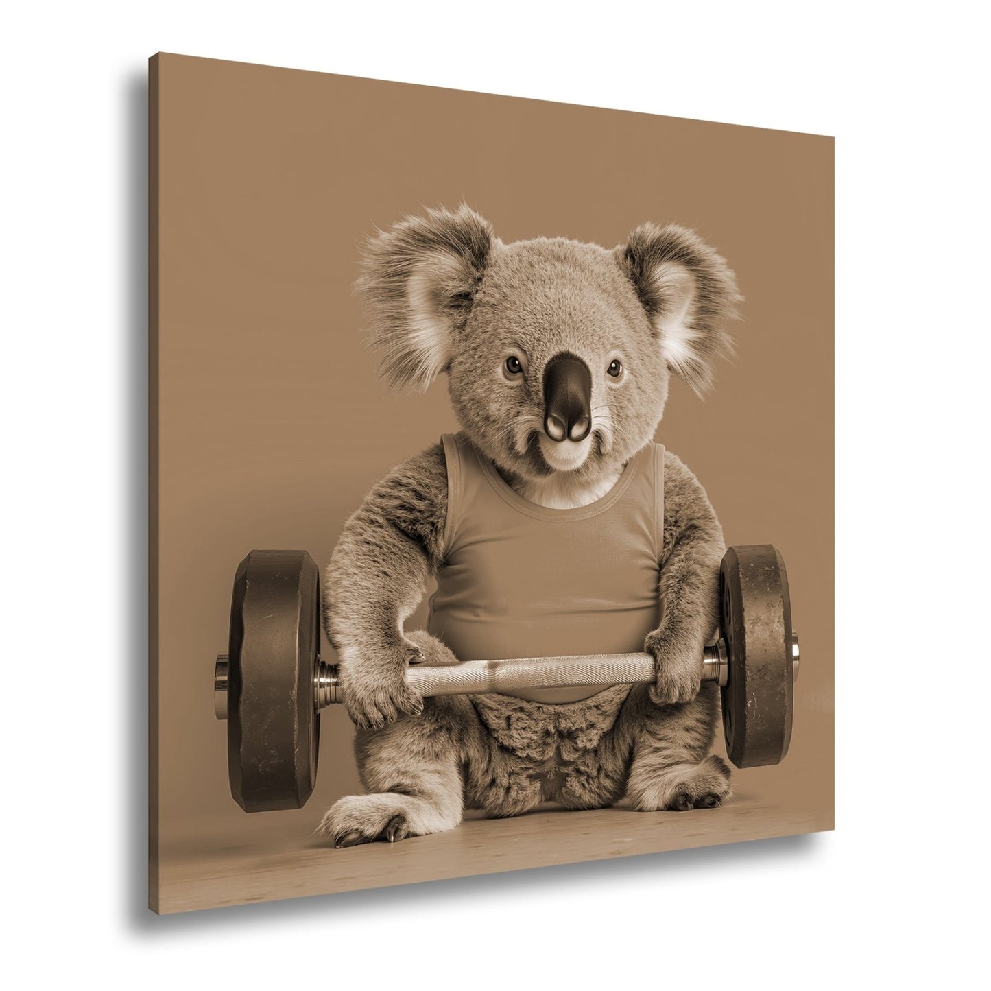 Leinwandbild Koala - Power – flauschig stark mit Hantel und Stil. - deyoli