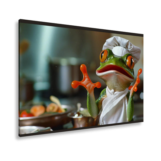 Leinwandbild Kochender Frosch in Aktion – ein Sprung ins Aroma. - deyoli