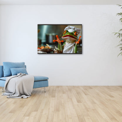 Leinwandbild Kochender Frosch in Aktion – ein Sprung ins Aroma. - deyoli