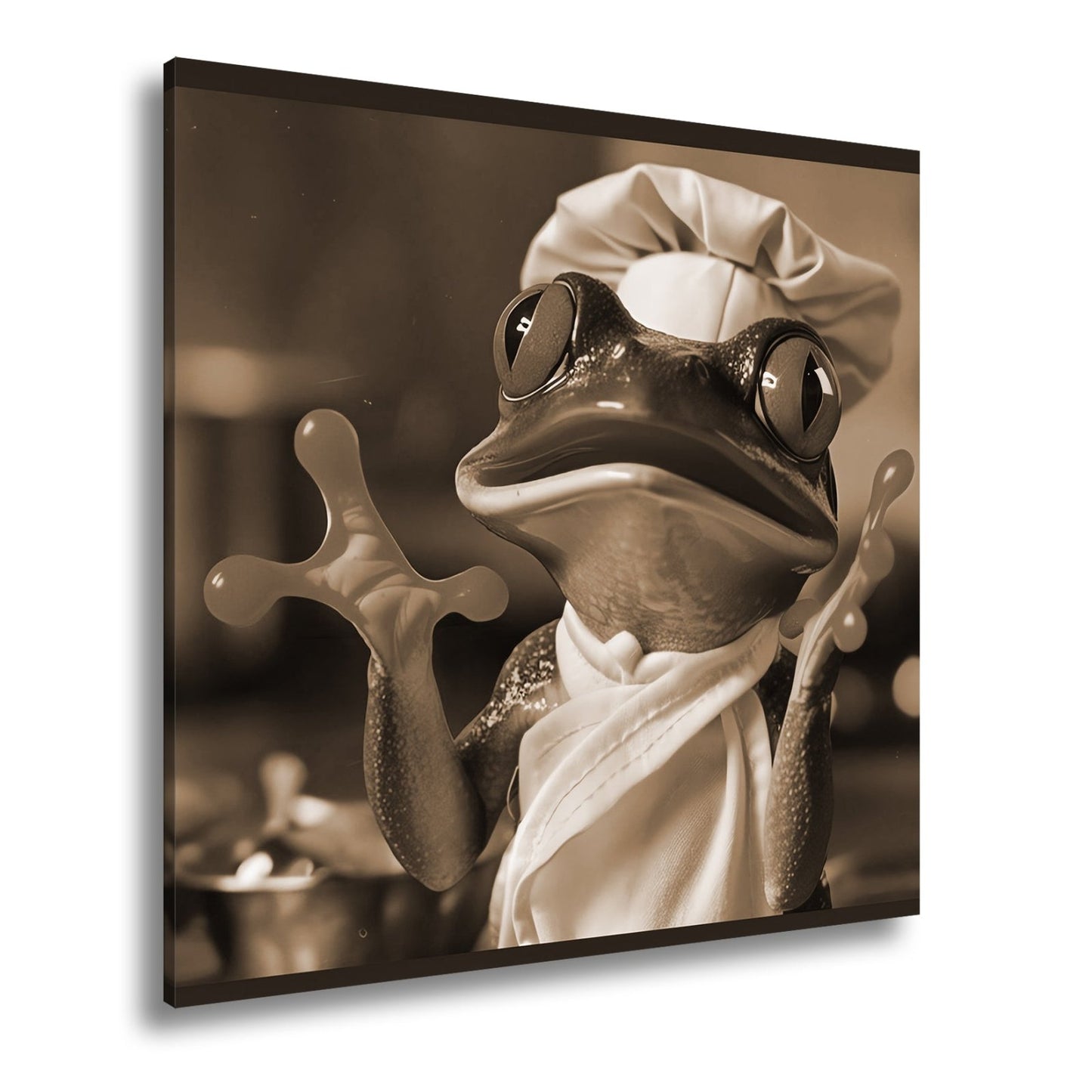 Leinwandbild Kochender Frosch in Aktion – ein Sprung ins Aroma. - deyoli