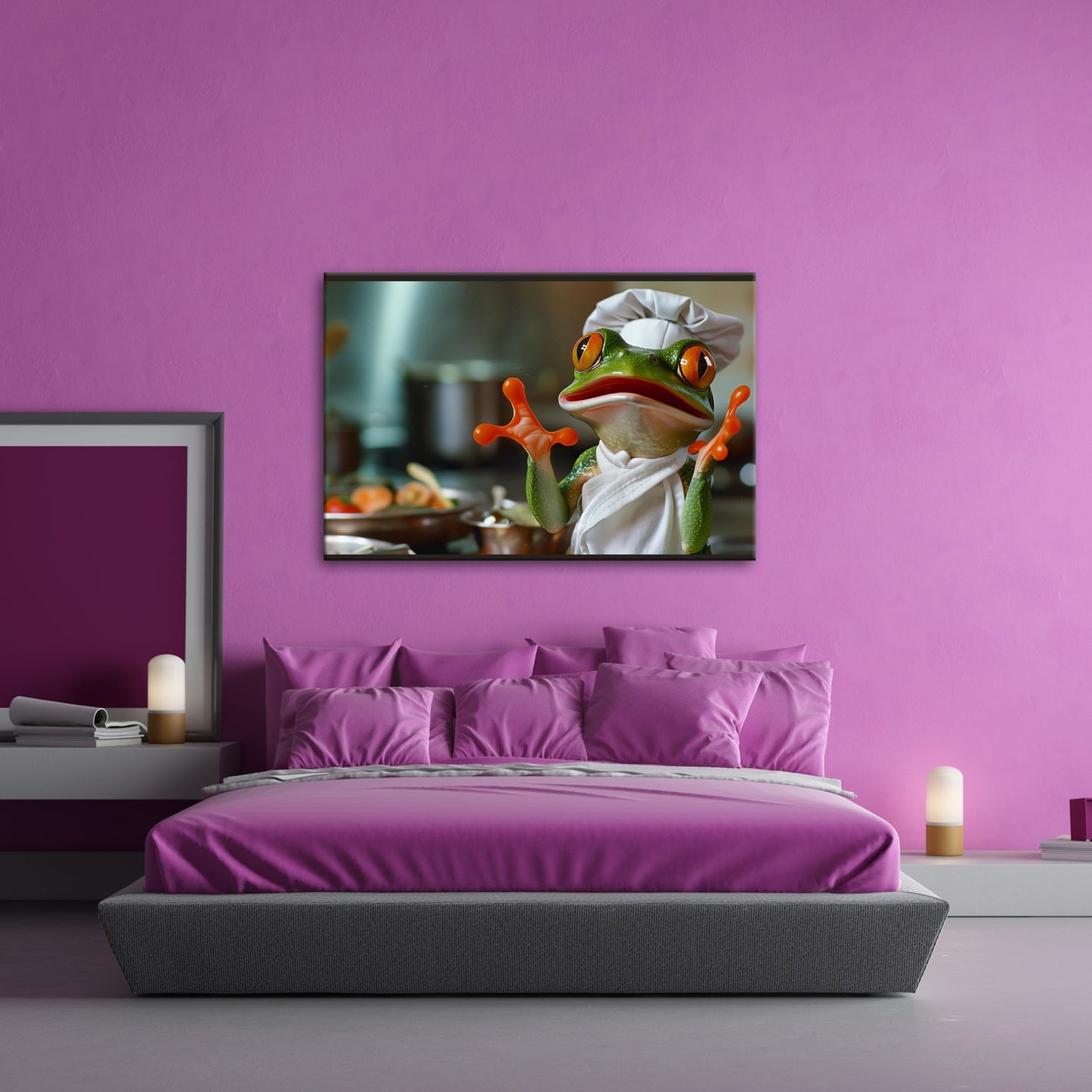 Leinwandbild Kochender Frosch in Aktion – ein Sprung ins Aroma. - deyoli