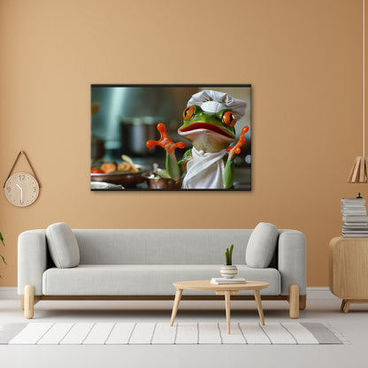 Leinwandbild Kochender Frosch in Aktion – ein Sprung ins Aroma. - deyoli