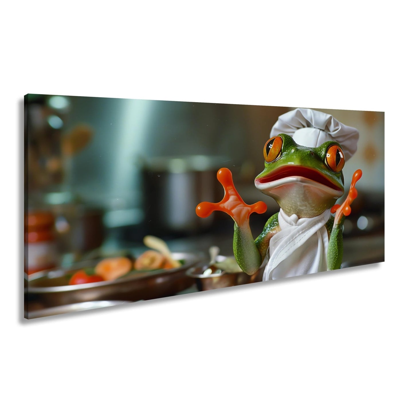 Leinwandbild Kochender Frosch in Aktion – ein Sprung ins Aroma. - deyoli