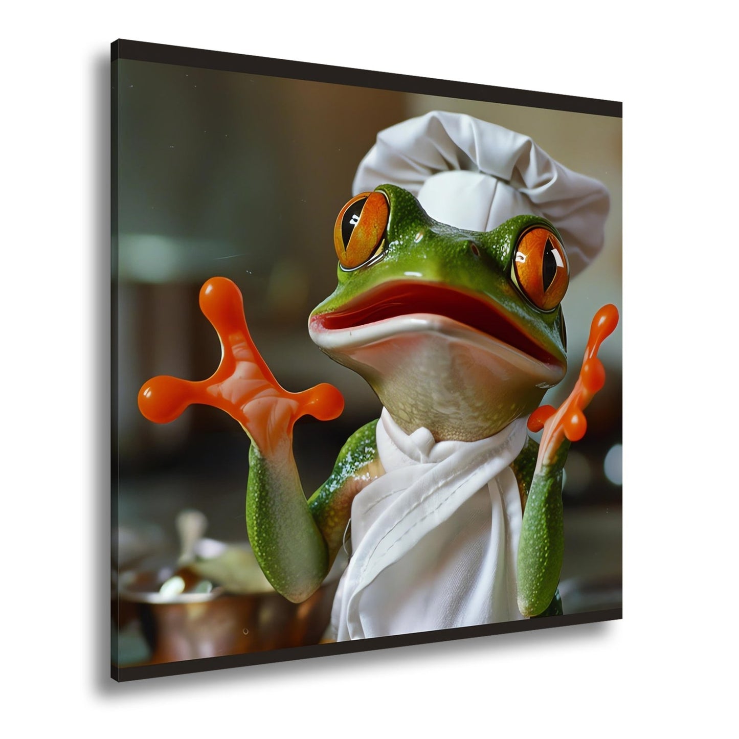 Leinwandbild Kochender Frosch in Aktion – ein Sprung ins Aroma. - deyoli