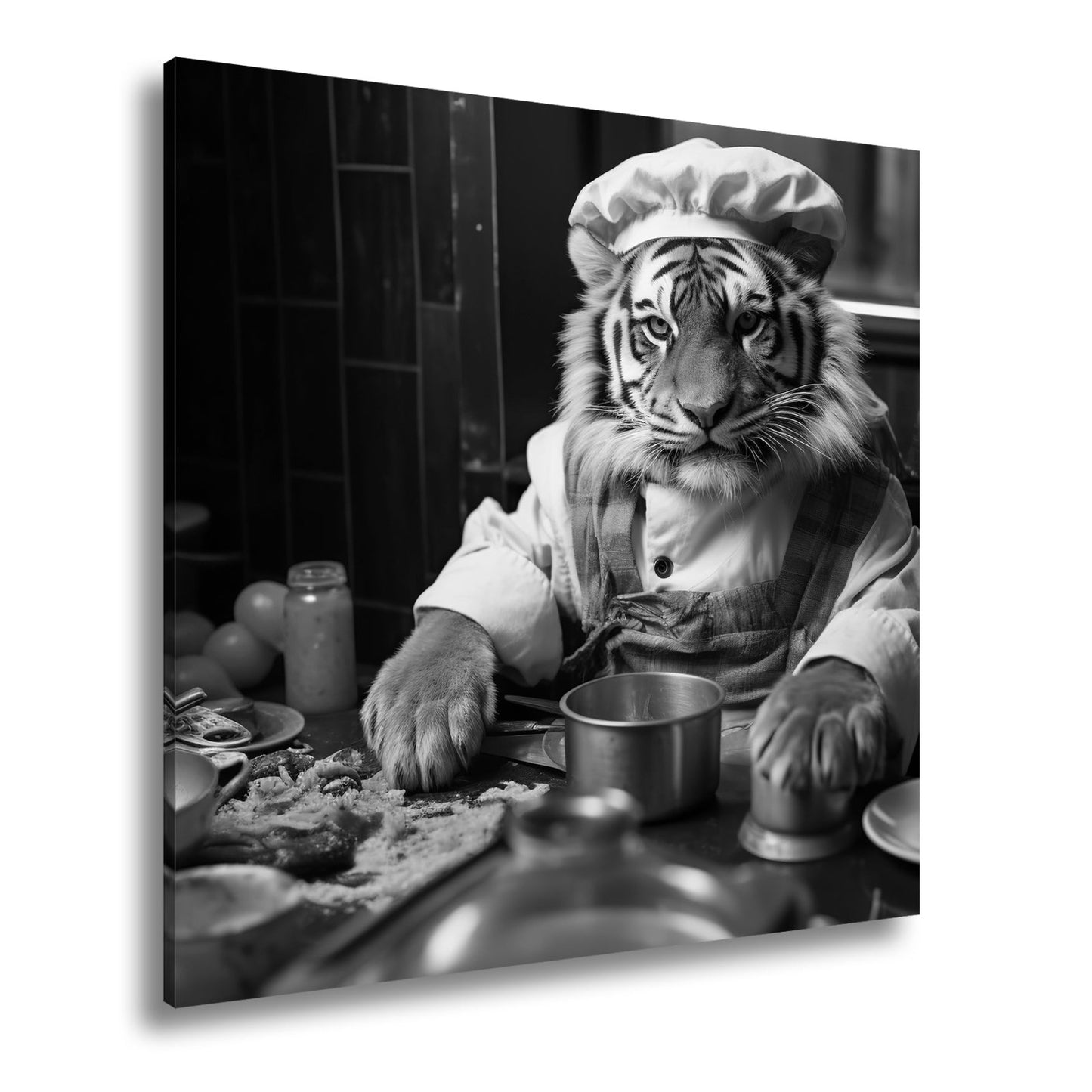 Leinwandbild König der Küche – der Tiger kocht mit majestätischem Blick. - deyoli