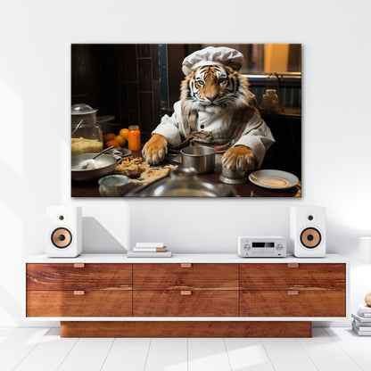 Leinwandbild König der Küche – der Tiger kocht mit majestätischem Blick. - deyoli