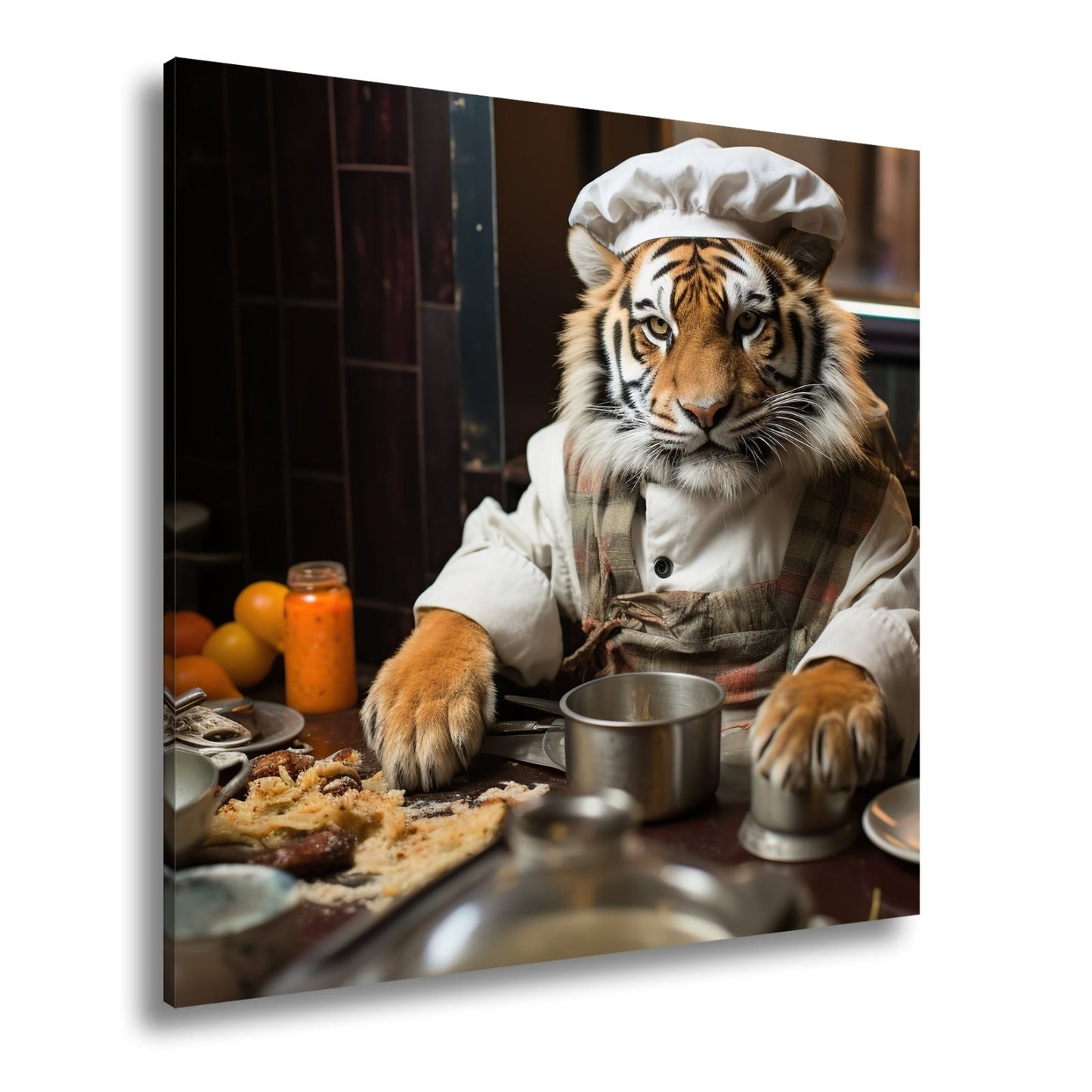 Leinwandbild König der Küche – der Tiger kocht mit majestätischem Blick. - deyoli