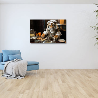 Leinwandbild König der Küche – der Tiger kocht mit majestätischem Blick. - deyoli
