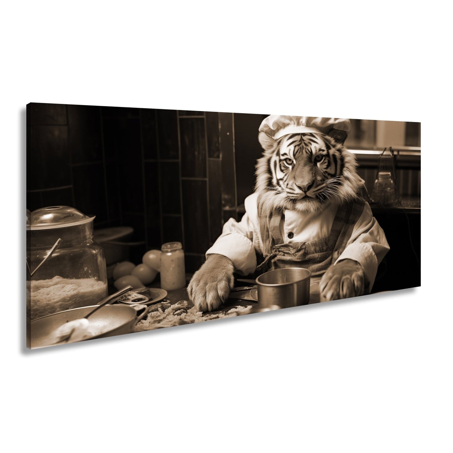 Leinwandbild König der Küche – der Tiger kocht mit majestätischem Blick. - deyoli