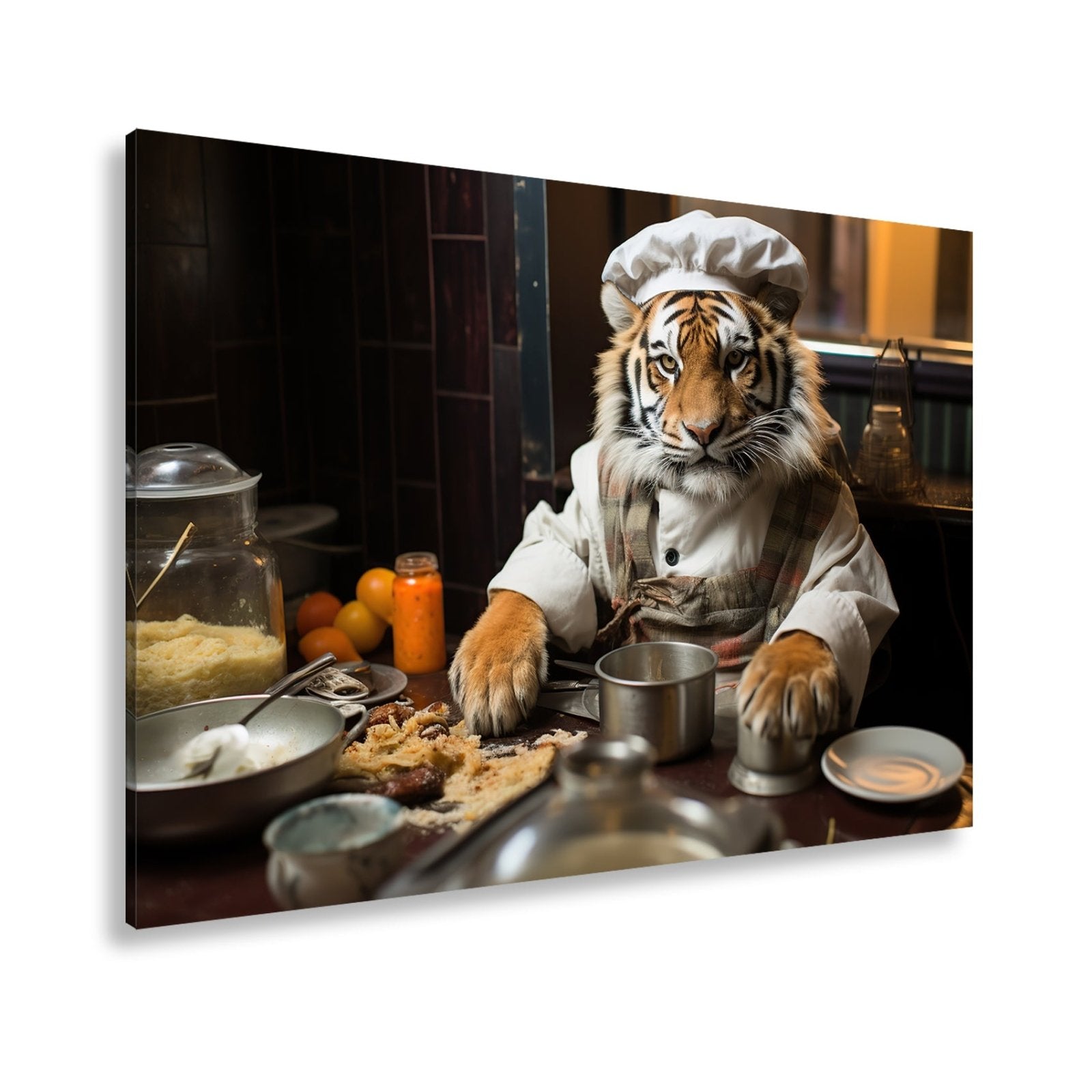 Leinwandbild König der Küche – der Tiger kocht mit majestätischem Blick. - deyoli