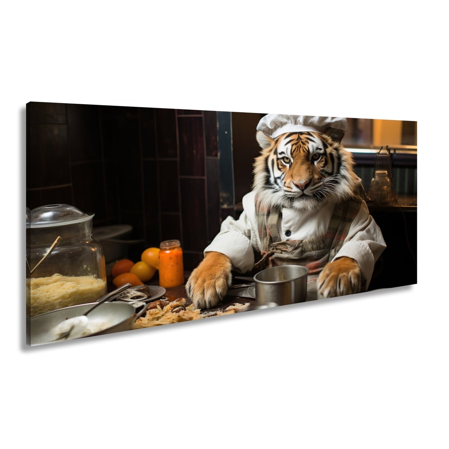 Leinwandbild König der Küche – der Tiger kocht mit majestätischem Blick. - deyoli