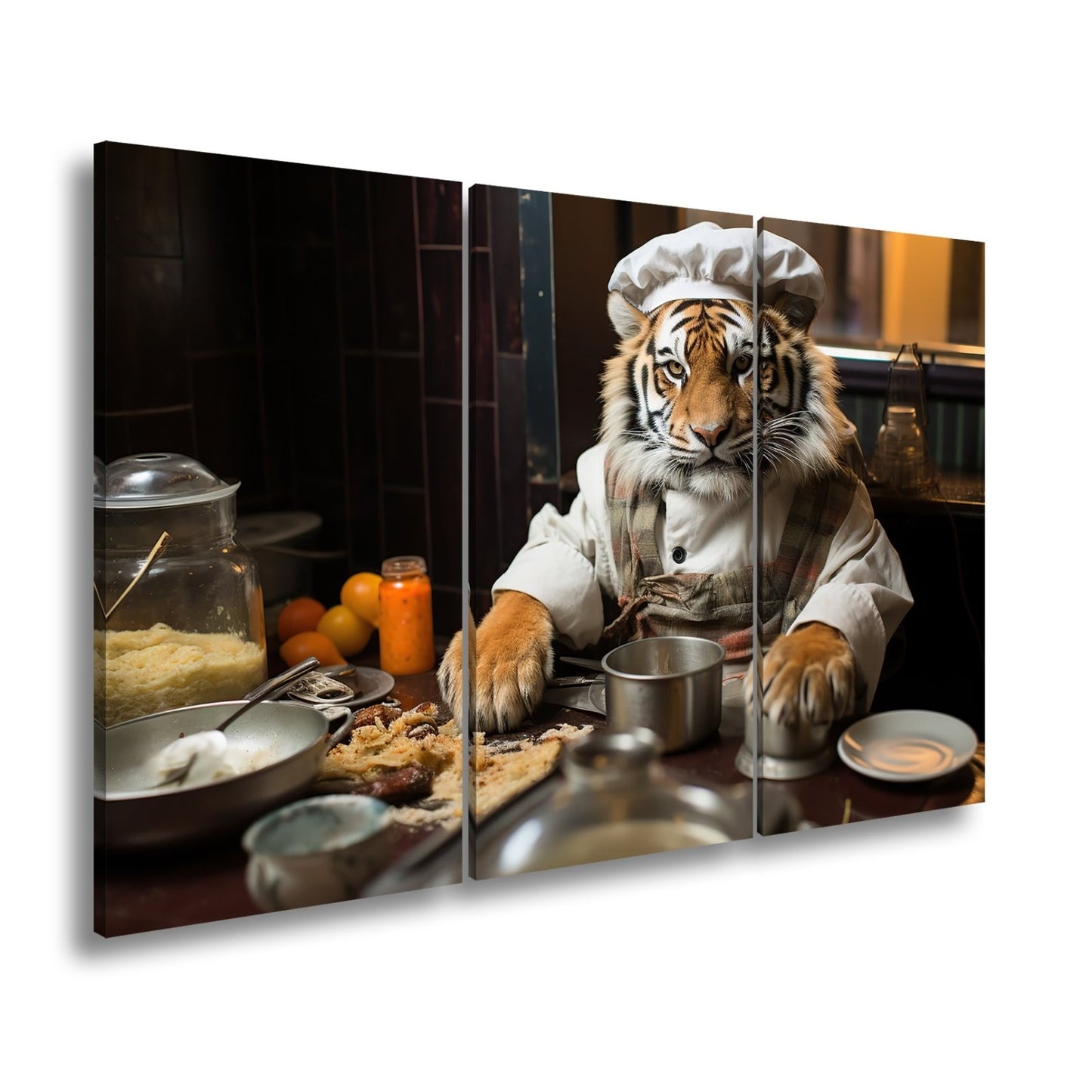 Leinwandbild König der Küche – der Tiger kocht mit majestätischem Blick. - deyoli