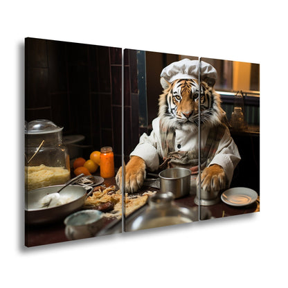 Leinwandbild König der Küche – der Tiger kocht mit majestätischem Blick. - deyoli