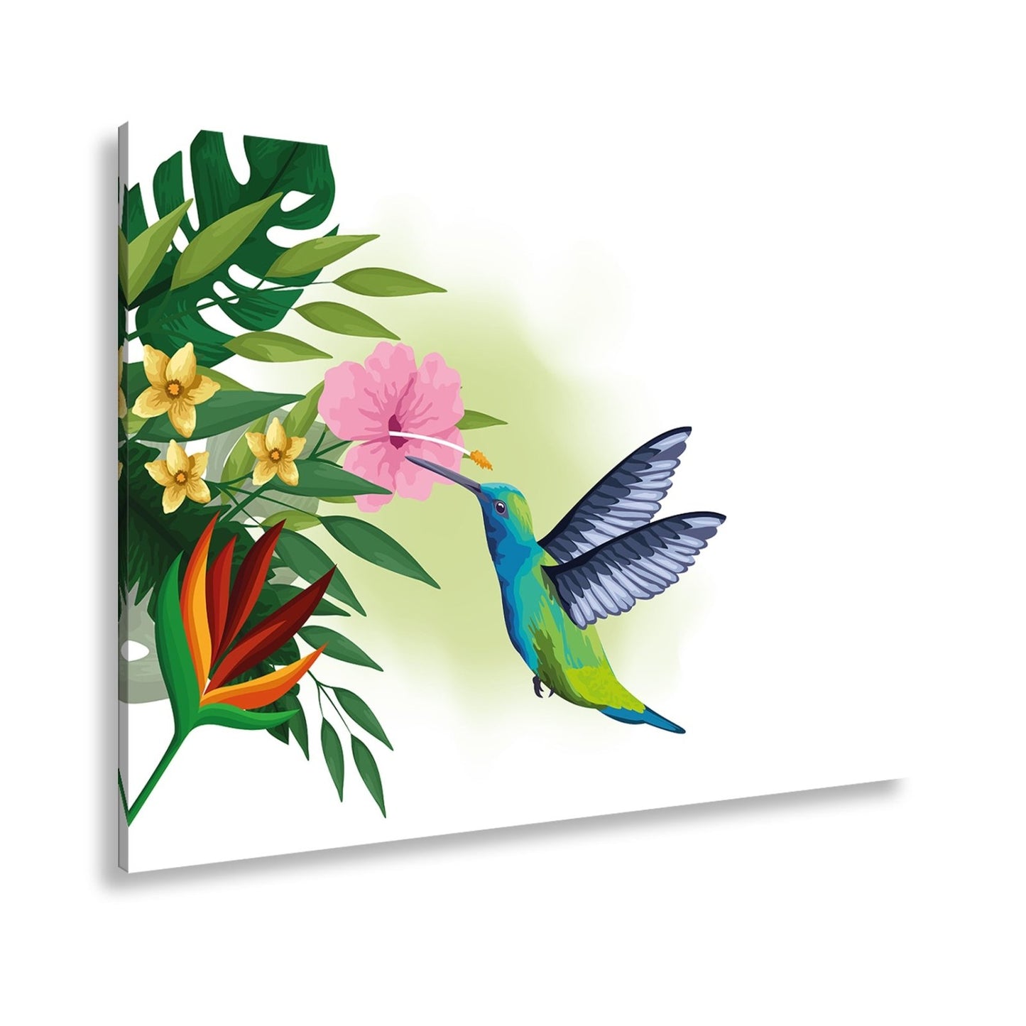 Leinwandbild Kolibri küsst eine Blüte im tropischen Farbenspiel - deyoli