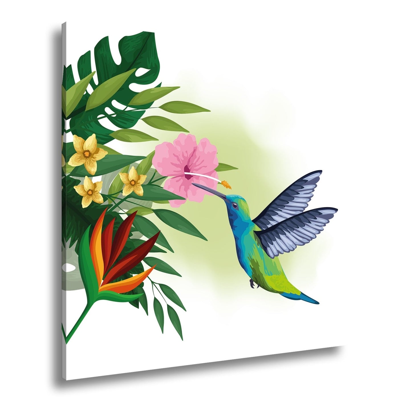 Leinwandbild Kolibri küsst eine Blüte im tropischen Farbenspiel - deyoli
