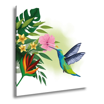 Leinwandbild Kolibri küsst eine Blüte im tropischen Farbenspiel - deyoli