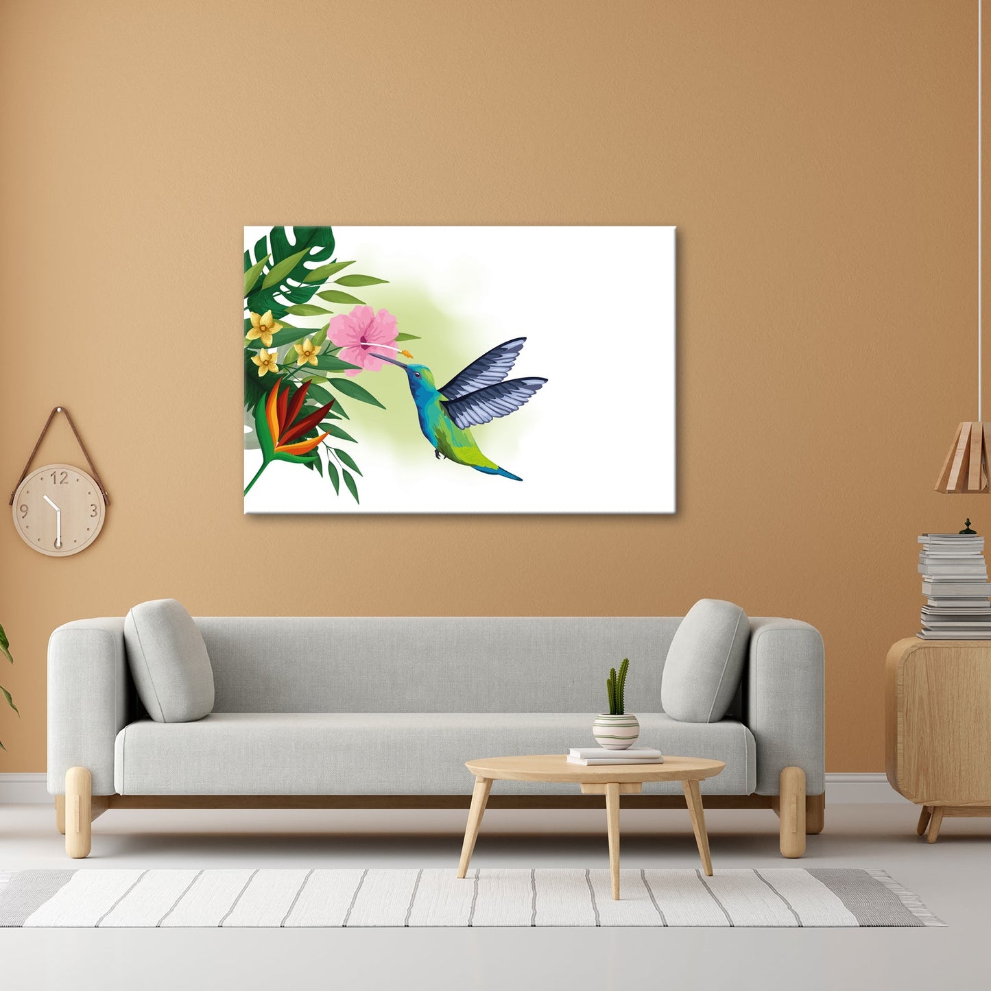Leinwandbild Kolibri küsst eine Blüte im tropischen Farbenspiel - deyoli