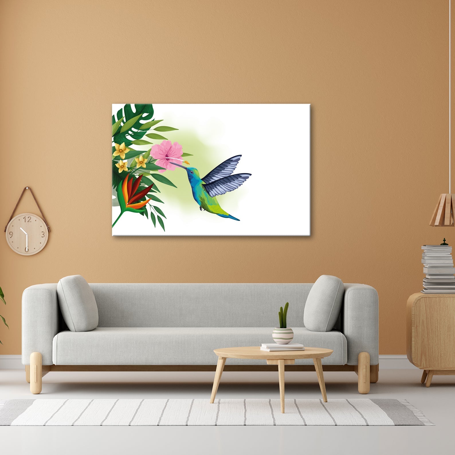 Leinwandbild Kolibri küsst eine Blüte im tropischen Farbenspiel - deyoli