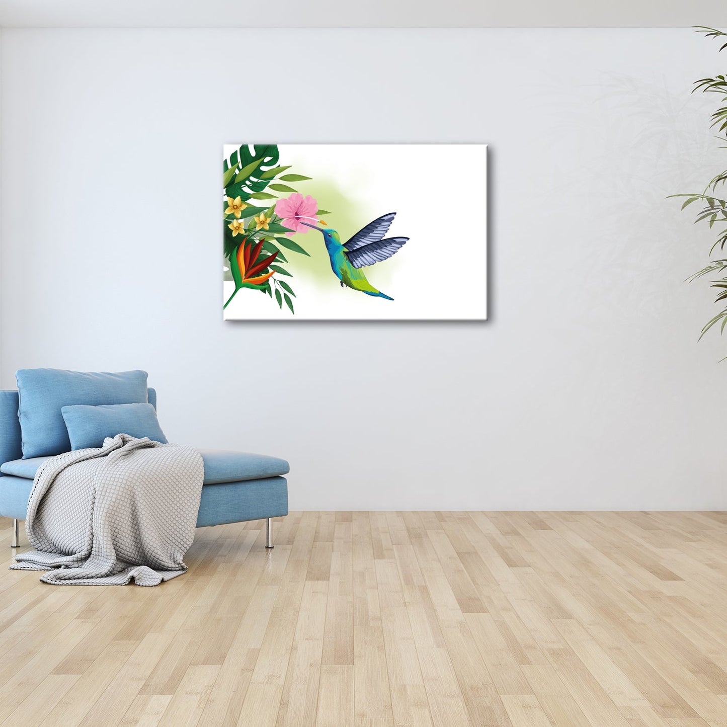 Leinwandbild Kolibri küsst eine Blüte im tropischen Farbenspiel - deyoli