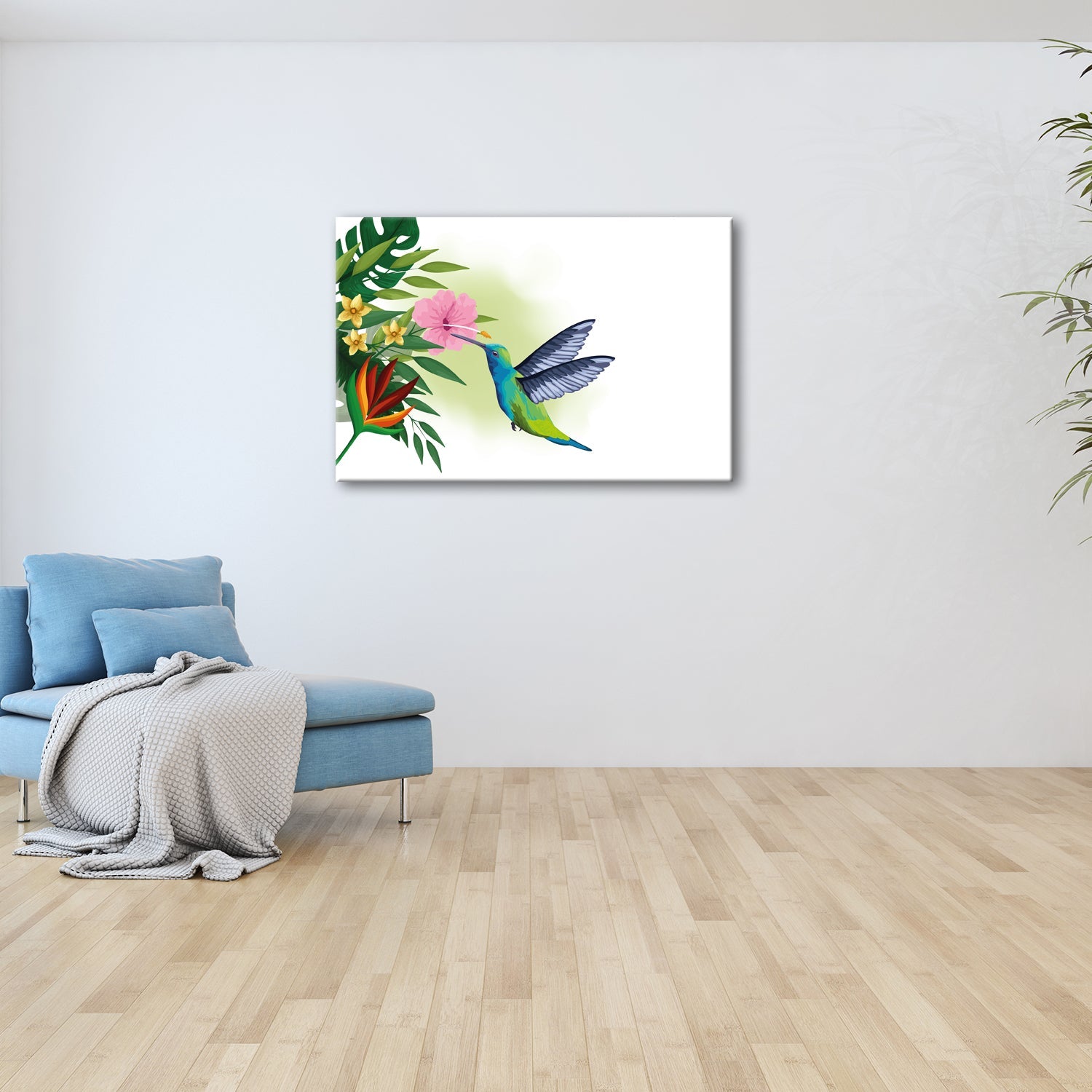 Leinwandbild Kolibri küsst eine Blüte im tropischen Farbenspiel - deyoli