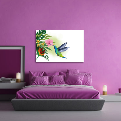Leinwandbild Kolibri küsst eine Blüte im tropischen Farbenspiel - deyoli