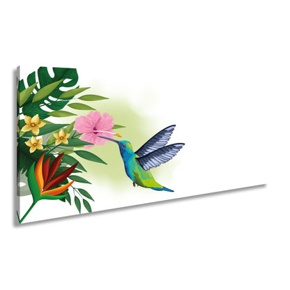 Leinwandbild Kolibri küsst eine Blüte im tropischen Farbenspiel - deyoli