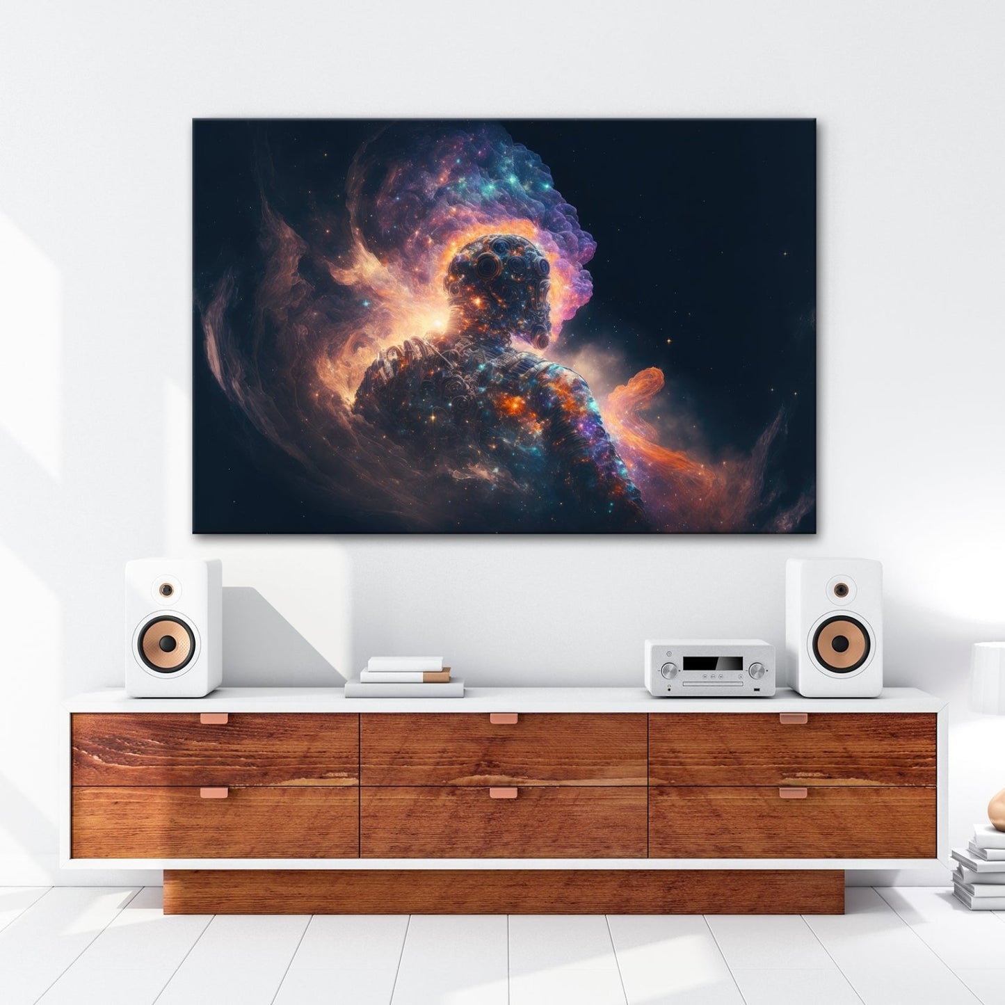 Leinwandbild Kosmische Gestalt schwebt im Licht der Galaxien XXL – Weltraum - deyoli