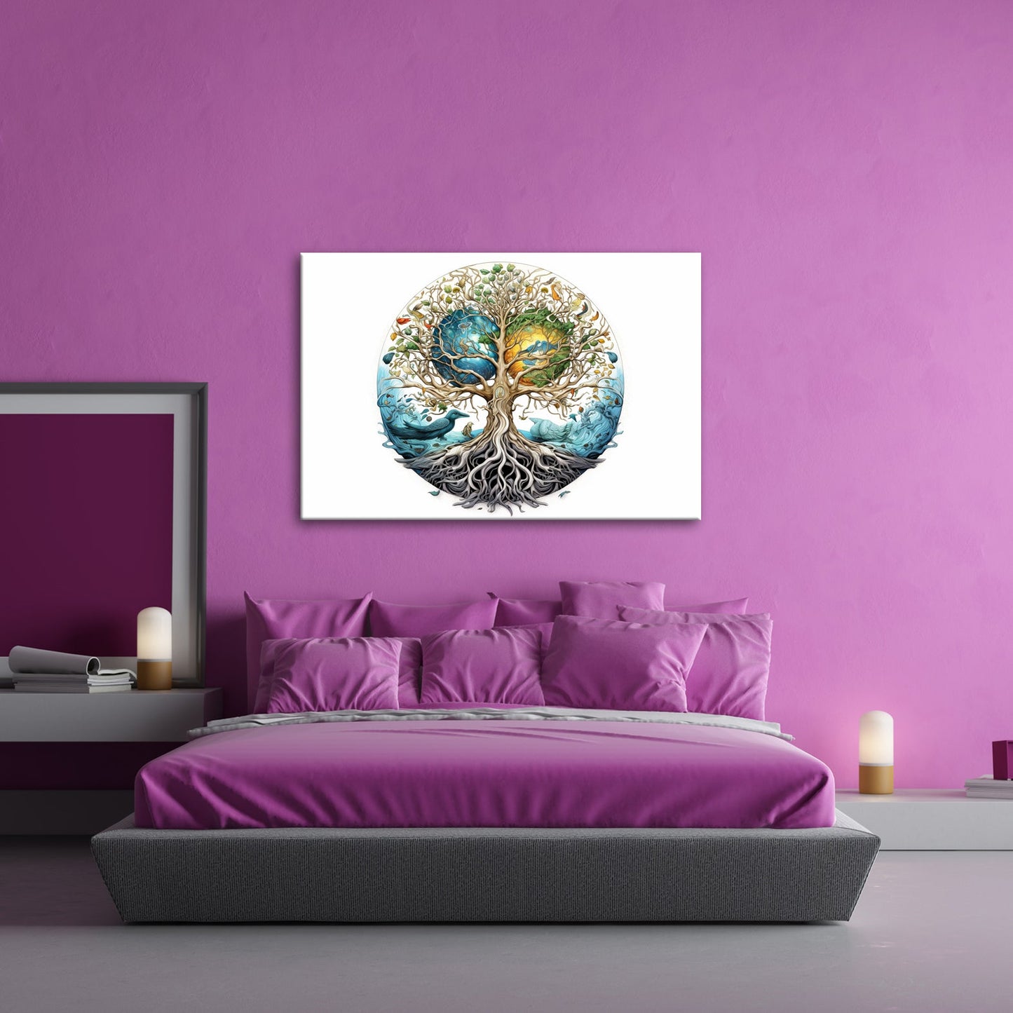 Leinwandbild Kosmischer Lebensbaum, verwoben mit Himmel und Erde. - deyoli
