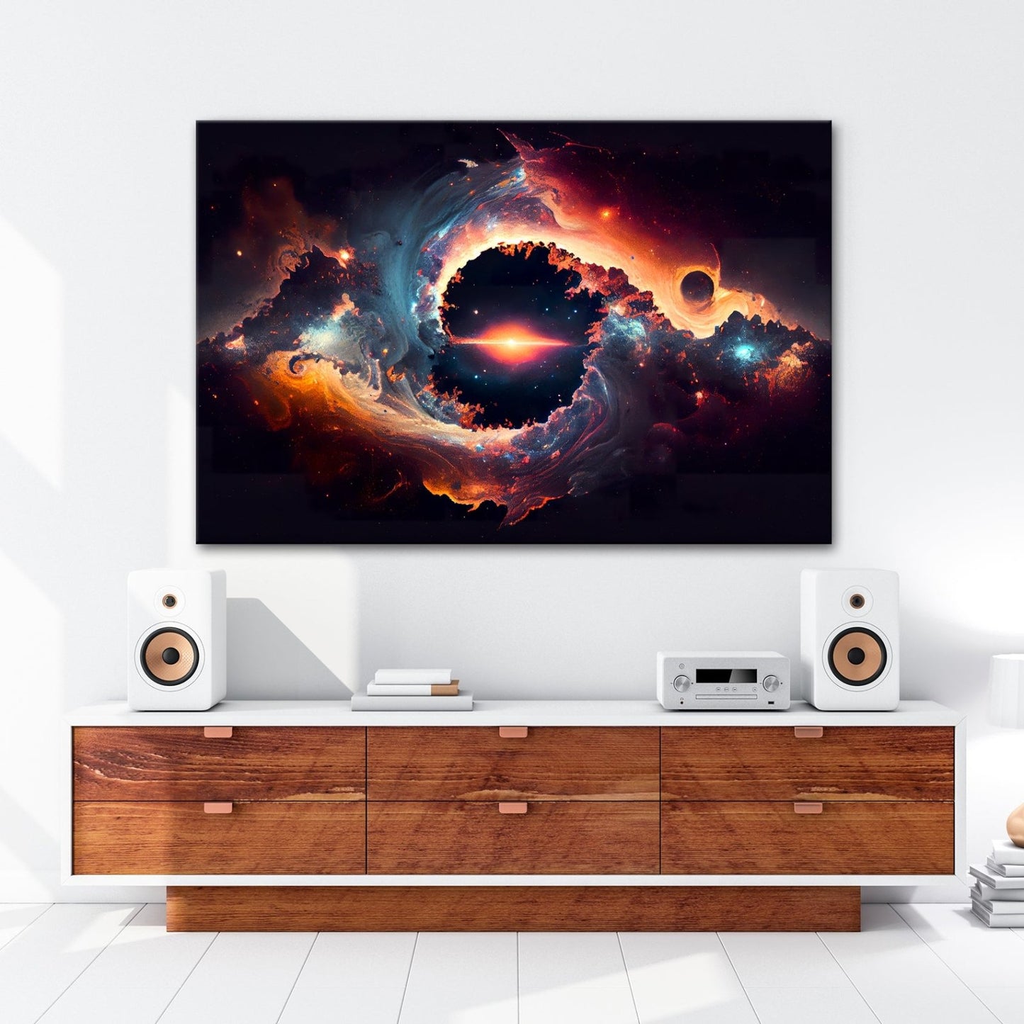 Leinwandbild Kosmisches Feuer XXL – Wirbelt um ein leuchtendes Sternenherz - deyoli