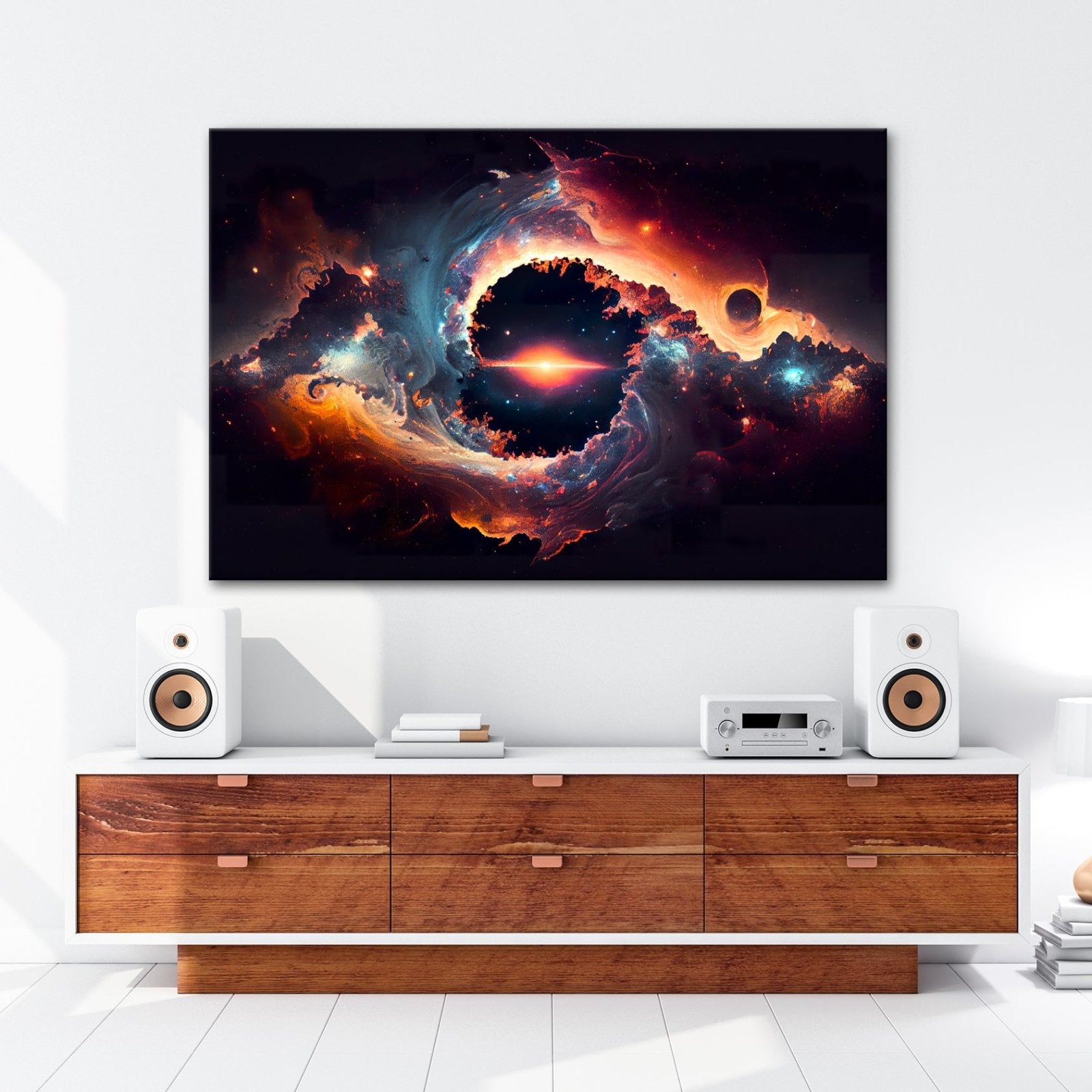 Leinwandbild Kosmisches Feuer XXL – Wirbelt um ein leuchtendes Sternenherz - deyoli