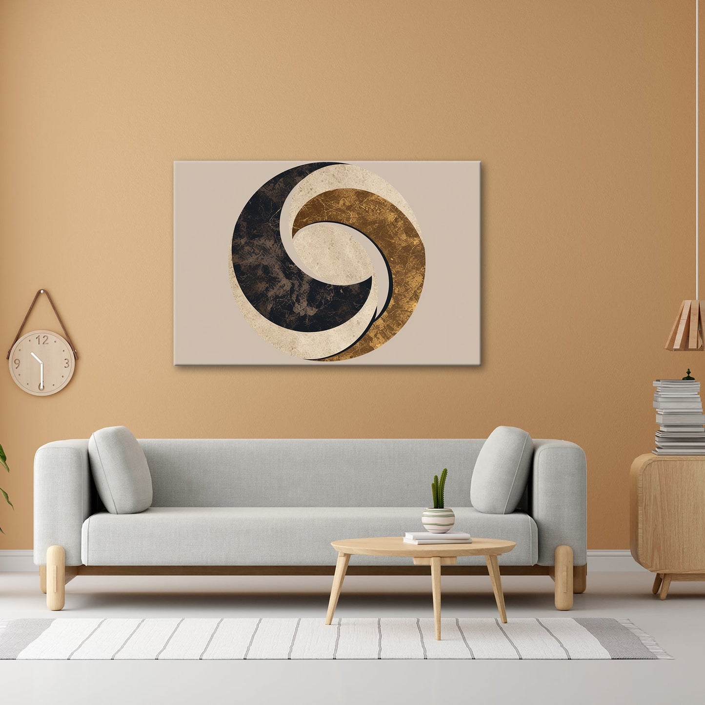 Leinwandbild Kreis aus Gold und Schwarz in zeitloser Balance und Struktur - deyoli
