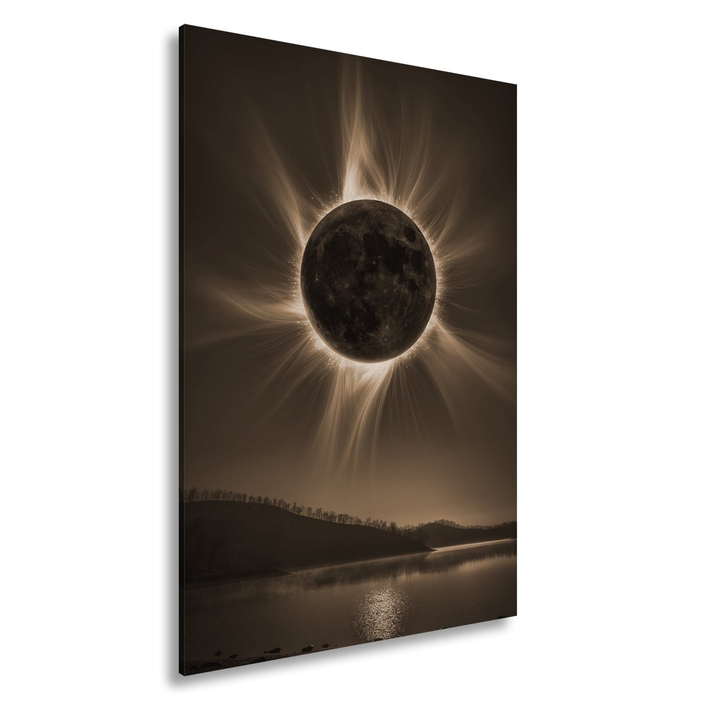 Leinwandbild Krone der Sonnenfinsternis über stiller Landschaft - deyoli