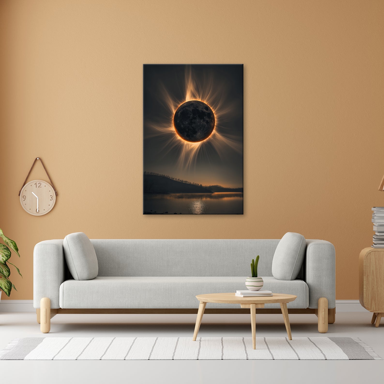 Leinwandbild Krone der Sonnenfinsternis über stiller Landschaft - deyoli