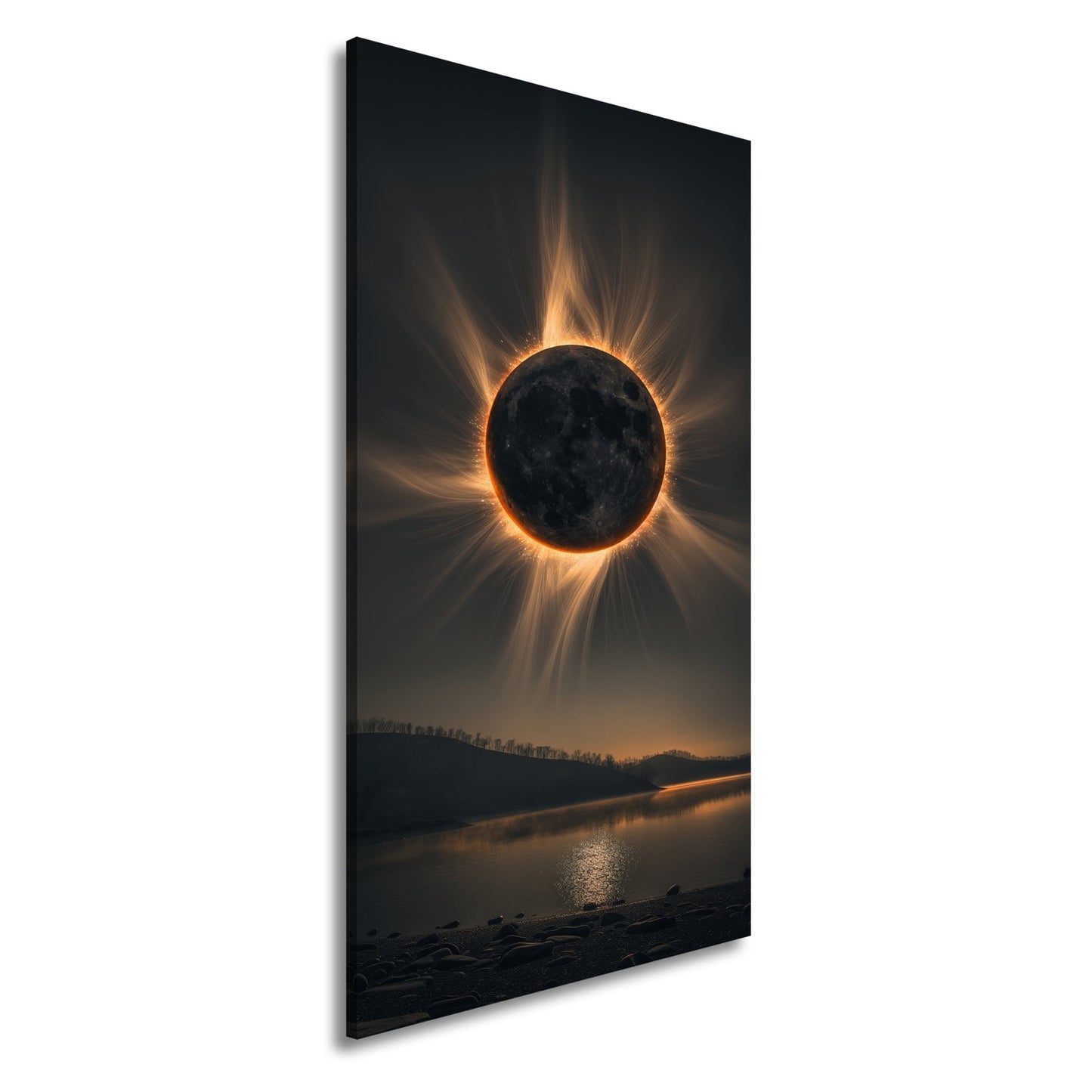 Leinwandbild Krone der Sonnenfinsternis über stiller Landschaft - deyoli
