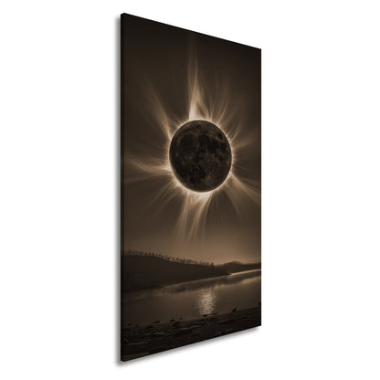 Leinwandbild Krone der Sonnenfinsternis über stiller Landschaft - deyoli