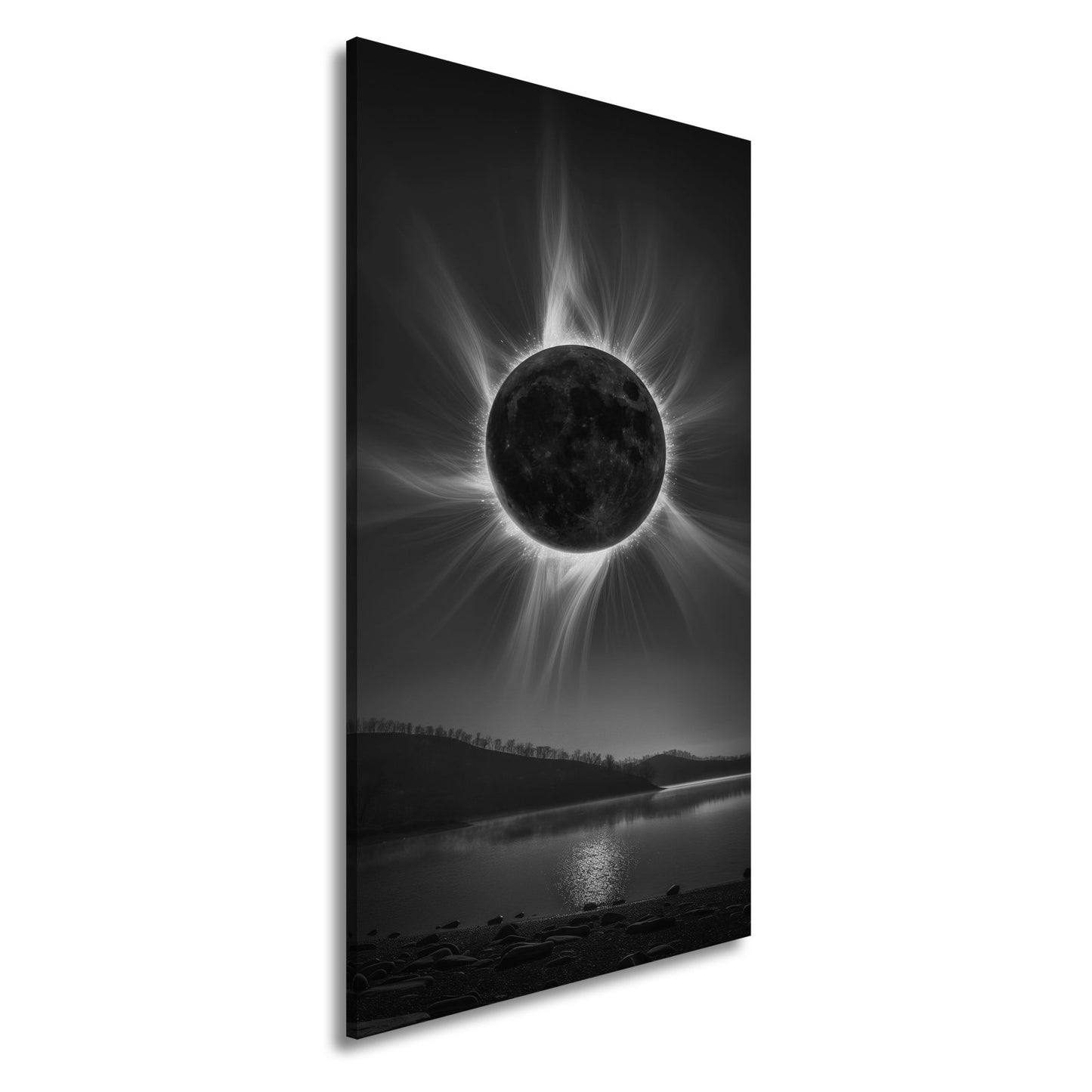 Leinwandbild Krone der Sonnenfinsternis über stiller Landschaft - deyoli