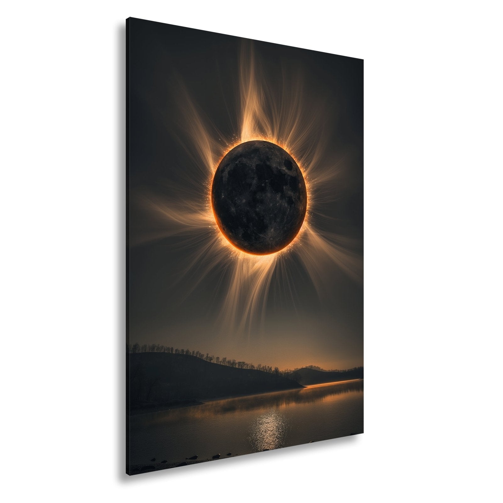 Leinwandbild Krone der Sonnenfinsternis über stiller Landschaft - deyoli