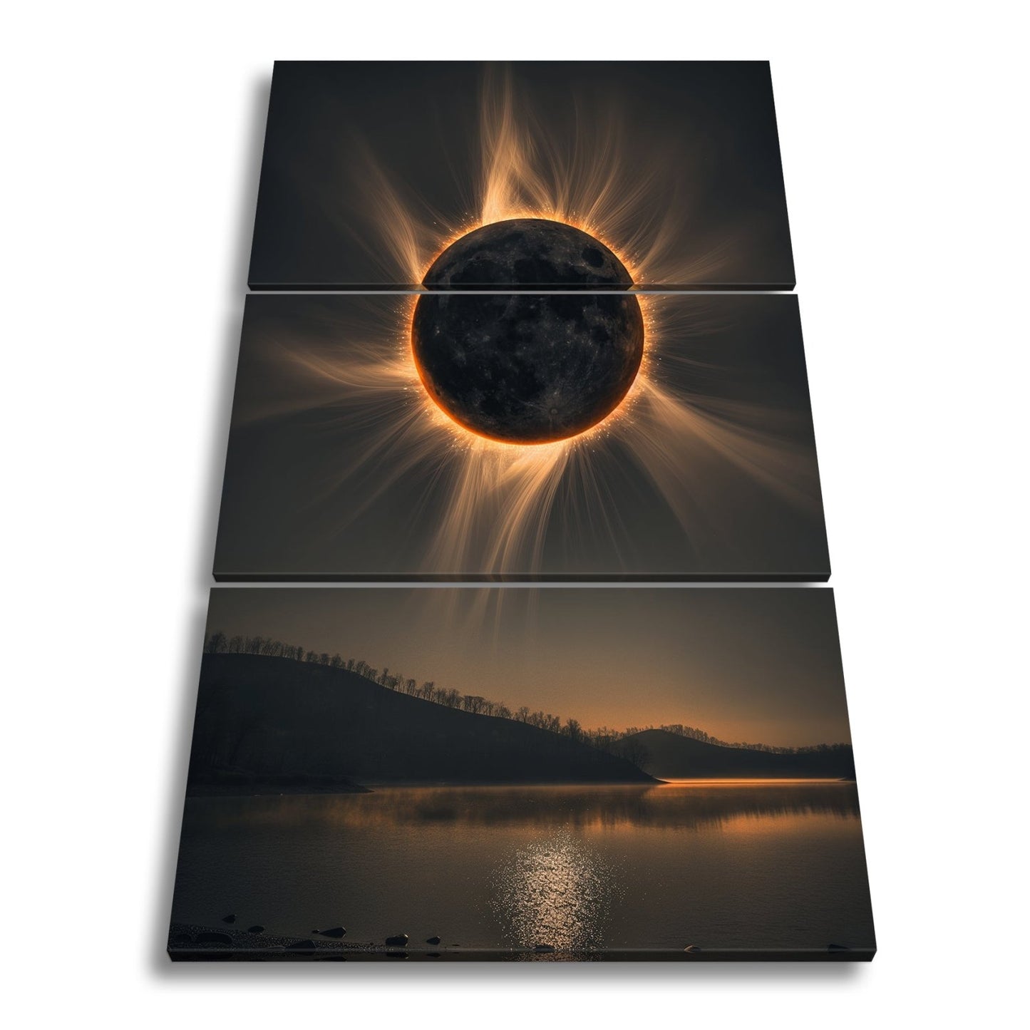 Leinwandbild Krone der Sonnenfinsternis über stiller Landschaft - deyoli