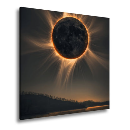 Leinwandbild Krone der Sonnenfinsternis über stiller Landschaft - deyoli