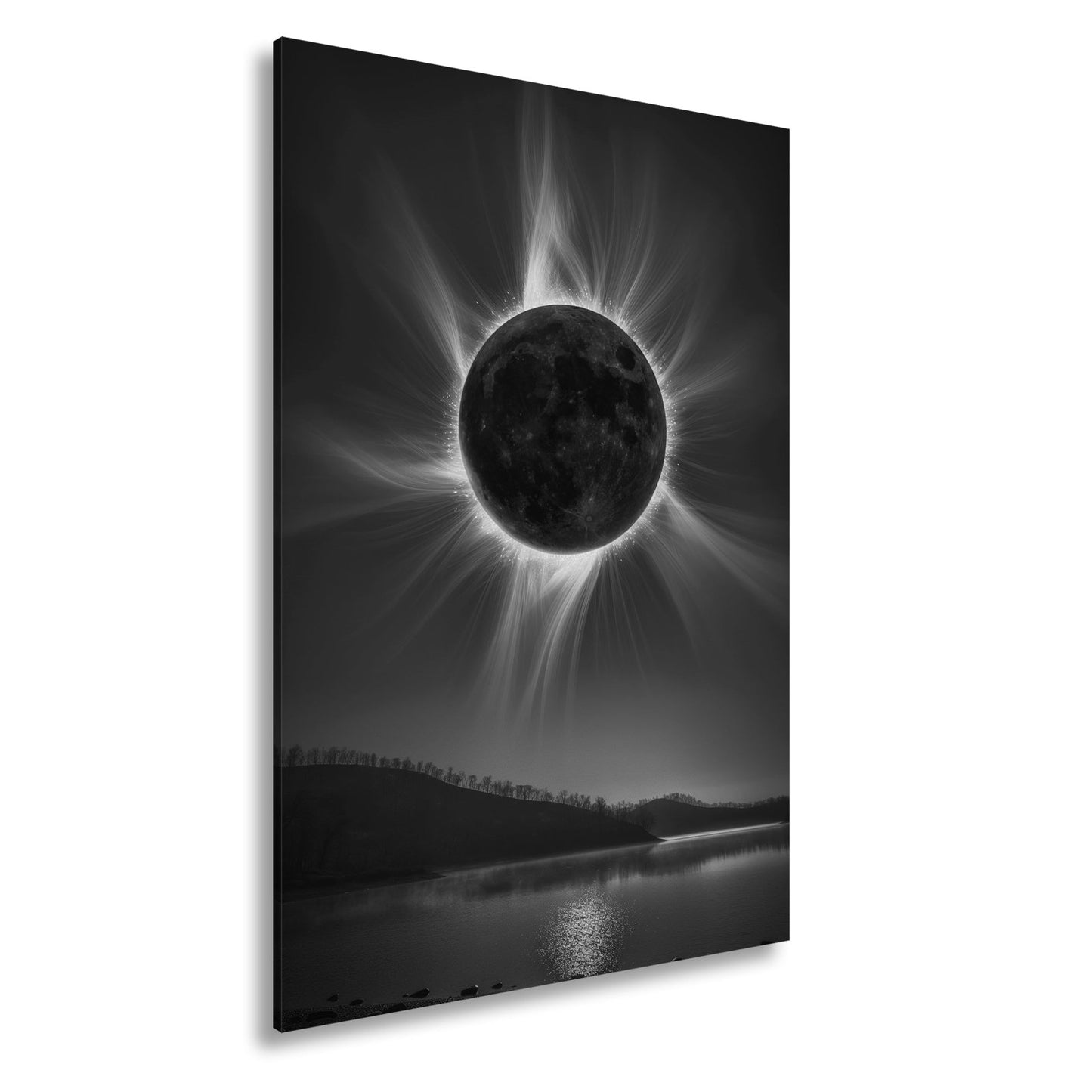 Leinwandbild Krone der Sonnenfinsternis über stiller Landschaft - deyoli