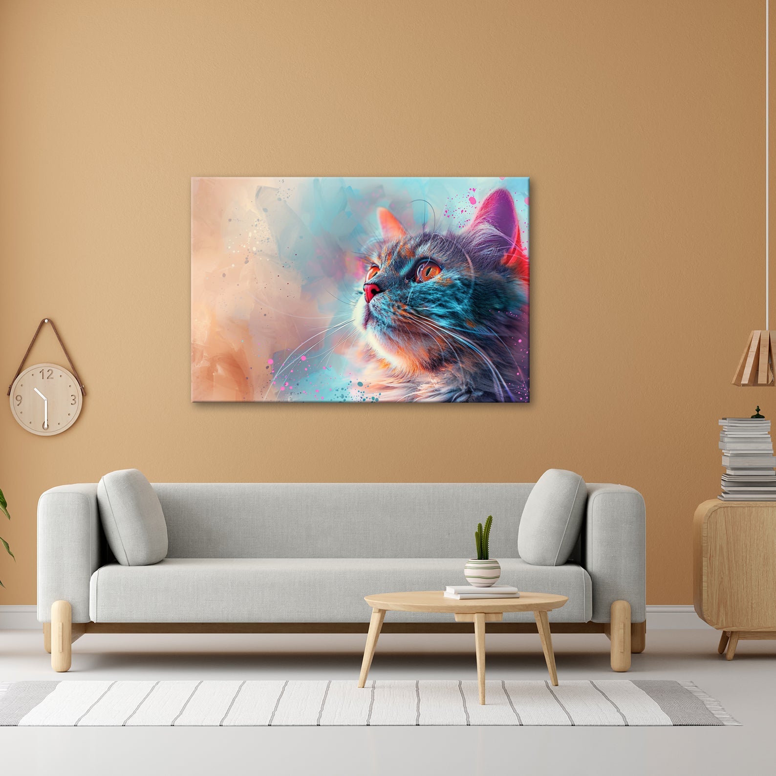 Leinwandbild Kunst und Katze – ein Blick, getaucht in Farben und Fantasie - deyoli
